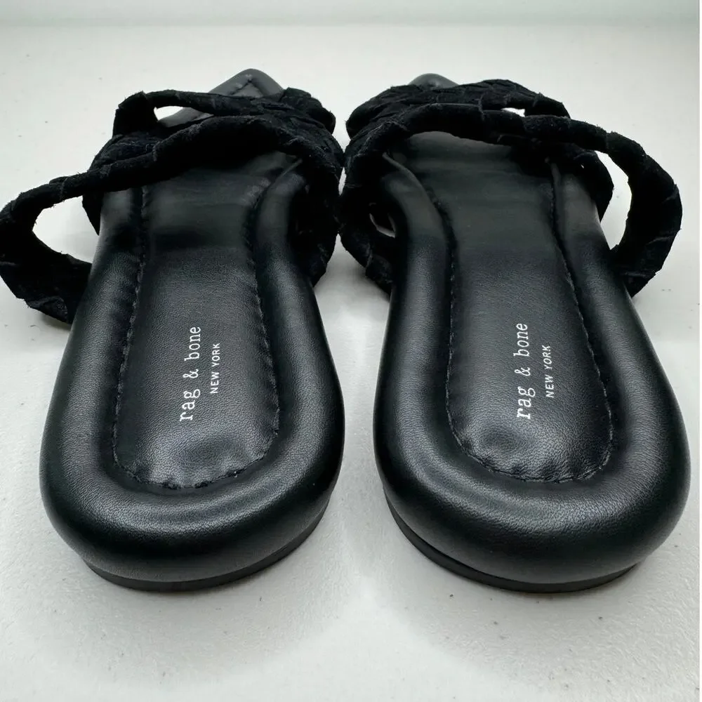 NEW RAG & BONE Lewis Black Braided Suede Pointed Open Toe Slide Slip On Sandal